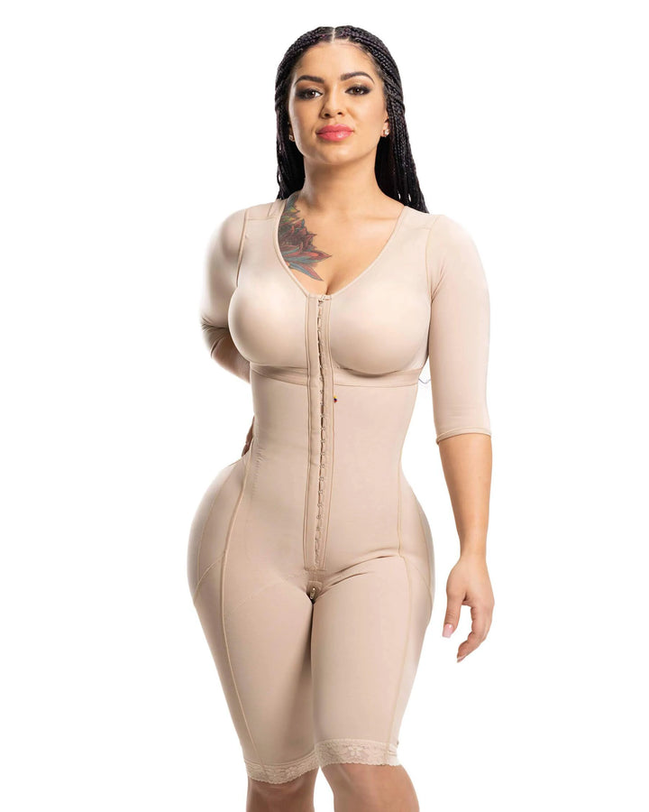 High Compression Liposculpture Shapewear With Holes, Bra And Sleeves Postpartum Recovery One Piece Shapewear