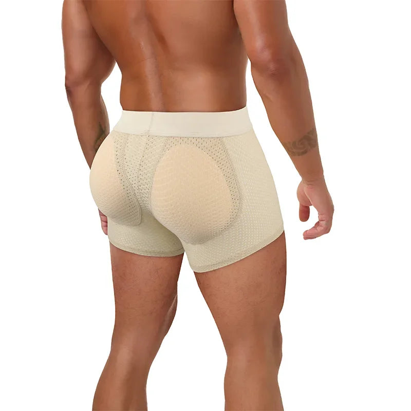 Men's Sexy Boxer Fake Butt Hip Lifter Enhancer Short Removable Padded Underwear Soft Shapewear High Stretch Underpant Mesh Brief