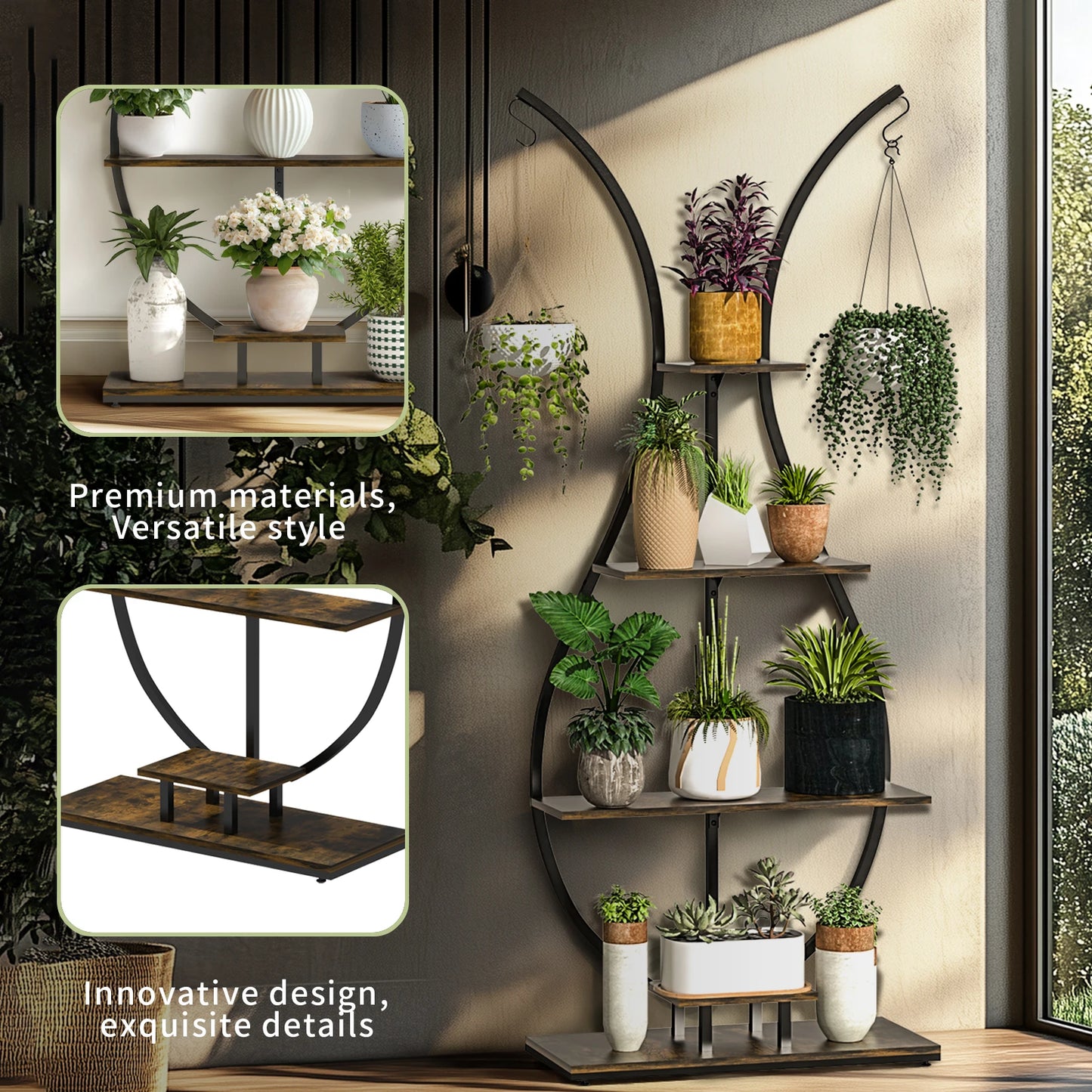 Large Vase Shaped Plant Stand 5 Tier Planter Display Rack Garden Flower Pot Holder for Home Patio Decor