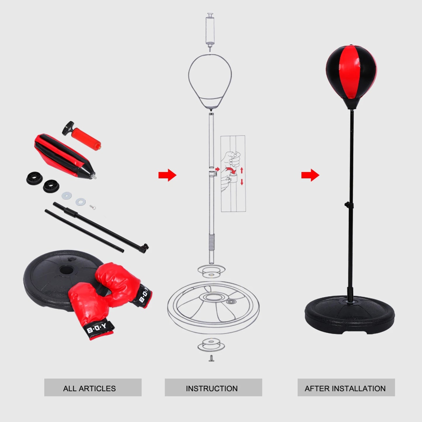 Kids Punching Ball Set Adjustable Height Boxing Ball With Boxing Gloves Air Pump