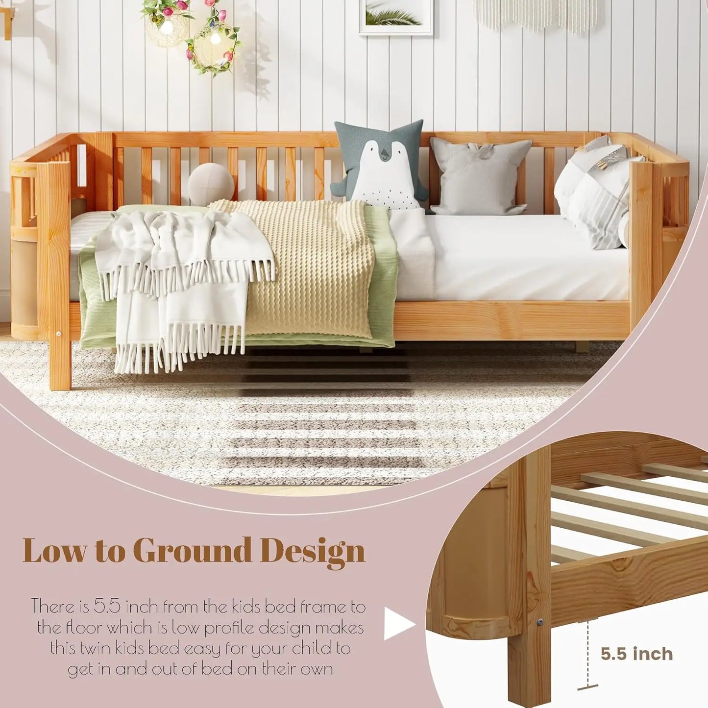 Wooden Montessori Bed with Rails