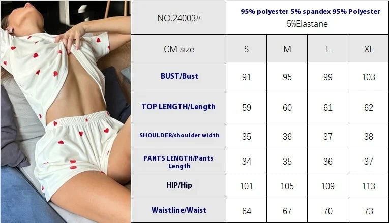 Summer New Heart Print Knit Pajama Set, Loose And Comfortable, Fashionable And Soft Short Sleeve Shorts Home Wear Two-piece Set