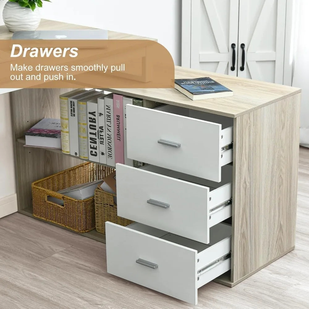 L-Shaped Office Desk with Drawers