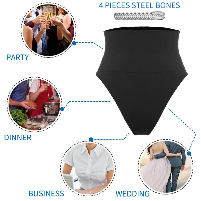 2PCS High Waist Thongs Panties Women Tummy Control Shapewear Slimming Underwear Belly Shaping Cincher Brief Body Shaper