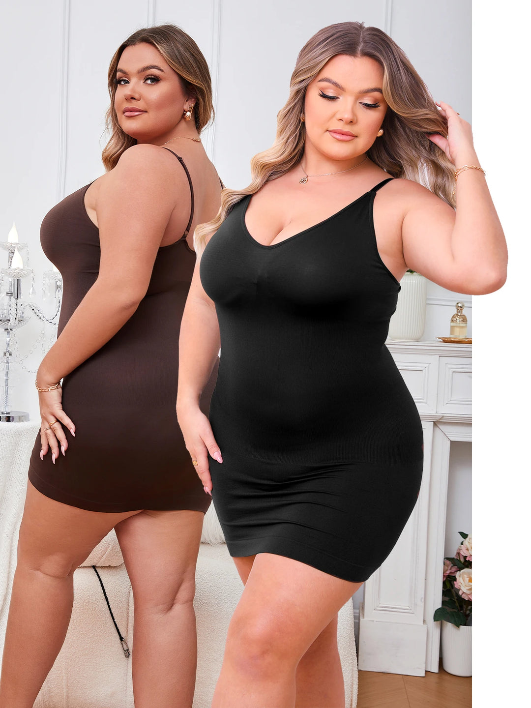 Women Shapewear Underwear Slip Dress V Neck Full Slip Plus Size Body Shaper Tummy Control Shapewear