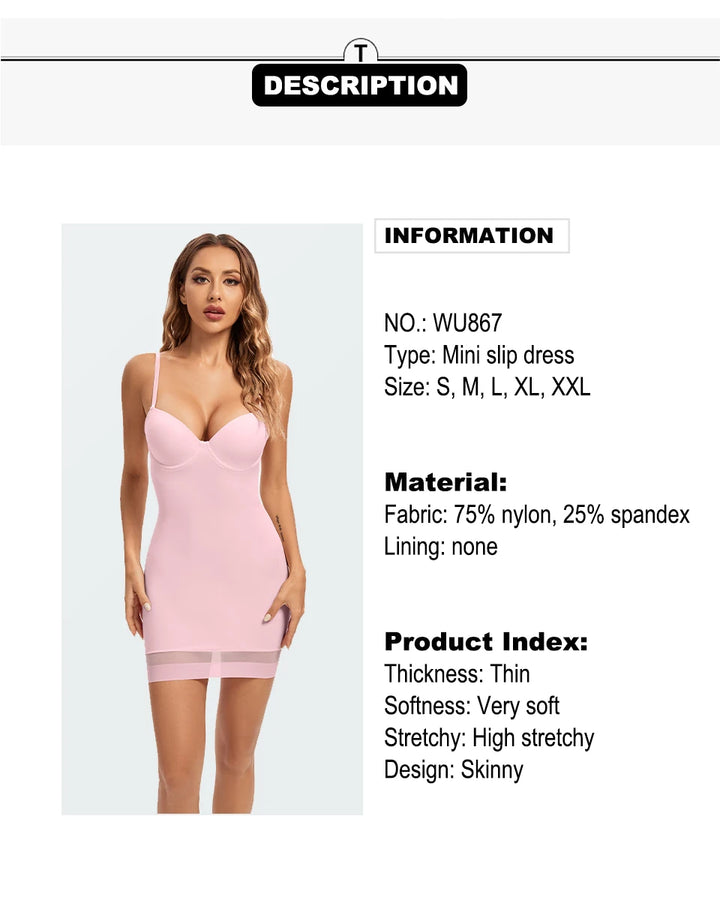 S-XXL Size Full Length Control Slips Women Shapewear Underwear Dress With Underwire Cup Body Shapers Black Beige