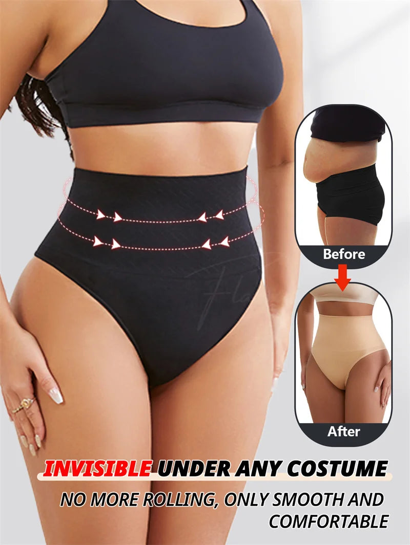 Flarixa Seamless Shaping Thong Women High Waist Shapewear Panties Tummy Control Faja Belly Fat Slimming Body Shaper Briefs