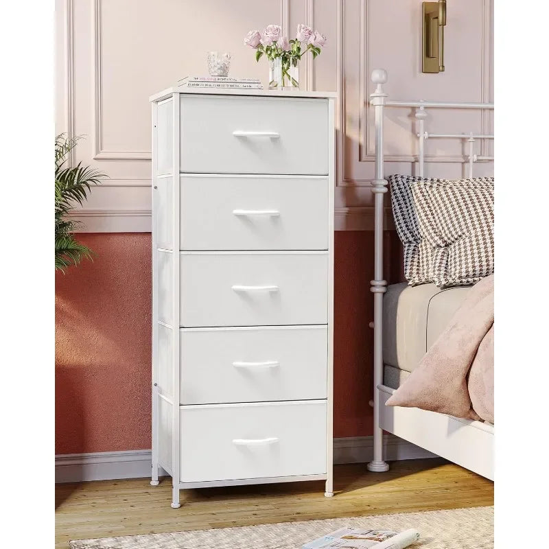 Tall Vertical Dresser with Fabric Bins