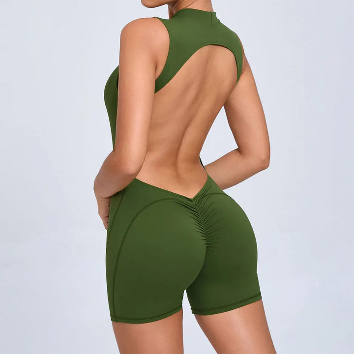 Women Sexy V Back Scrunch Sports Jumpsuit Women Gym Bodysuits Backless Workout One-Piece Suit Sportswear Fitness Short Rompers