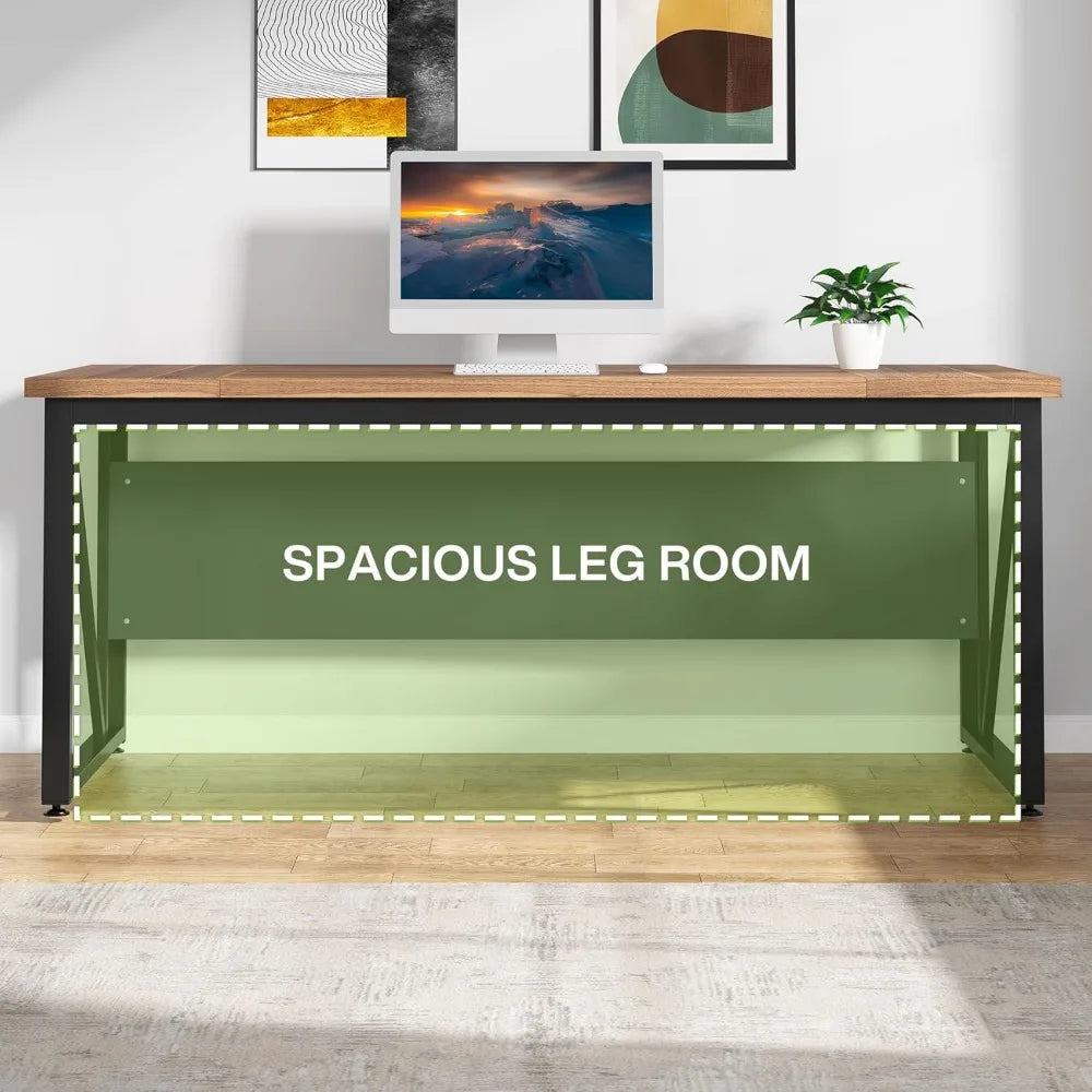 Executive L-Shaped Office Desk with File Cabinet