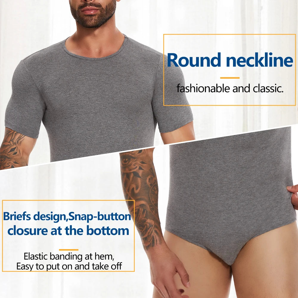 Mens Short Sleeve Full Body Shaper Bodysuit Tummy Control Romper Pajamas Waist Trainer Slimming Shapewear Underwear Undershirts