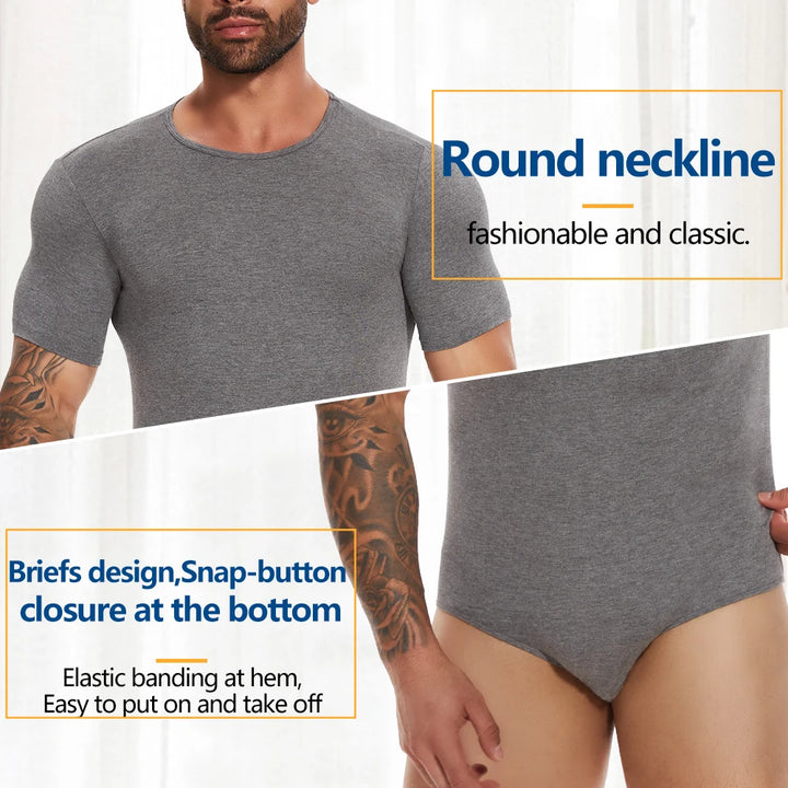 Mens Short Sleeve Full Body Shaper Bodysuit Tummy Control Romper Pajamas Waist Trainer Slimming Shapewear Underwear Undershirts