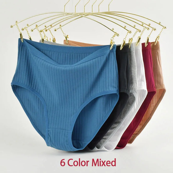Women's High Waist Cotton Underwear Panties Striped Knitted Soft Breathable Underpants Intimate Lingerie Female Briefs Woman