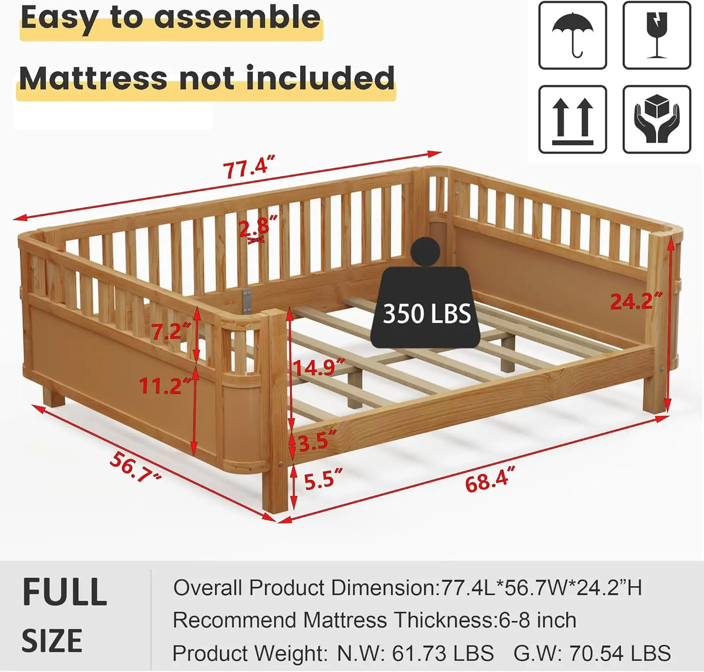 Wooden Montessori Bed with Rails
