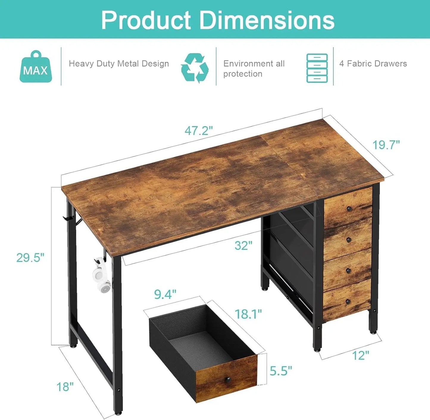 Lufeiya 47 Inch Office Desk