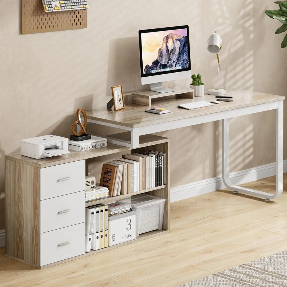 L-Shaped Office Desk with Drawers