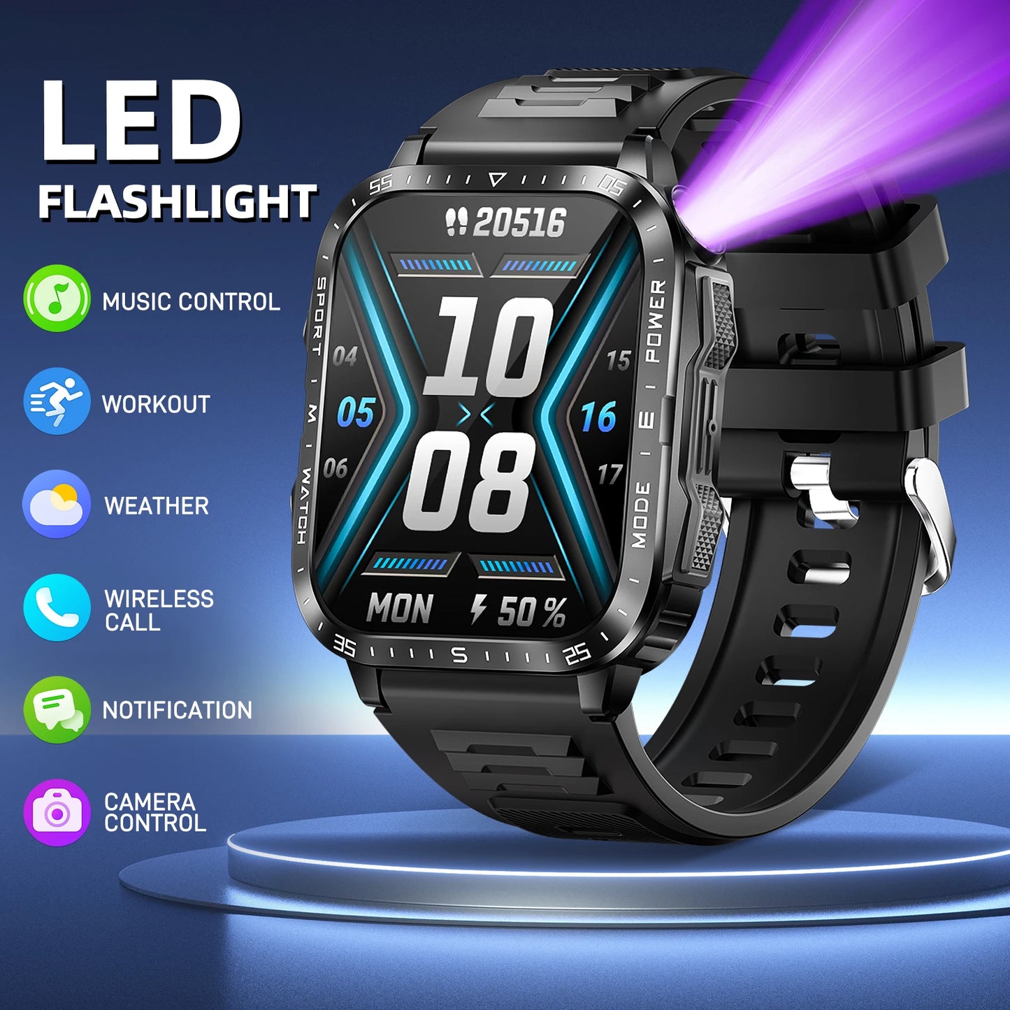 LaNikar New Military Smart Watch3ATM Waterproof Watch Fitness Tracker with Heart Rate Sleep Monitor MakeCalls for iPhone Android