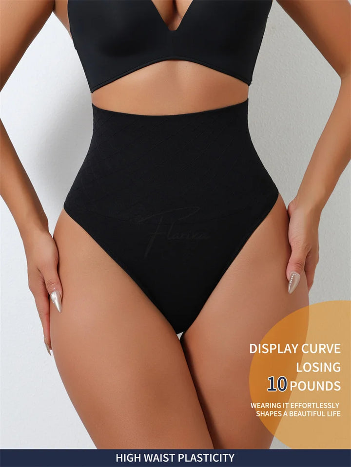 Flarixa Shapewear Thongs Tummy Shaper Panties for Women Belly Slim High Waist Control Underwear Seamless Cincher Briefs T-back