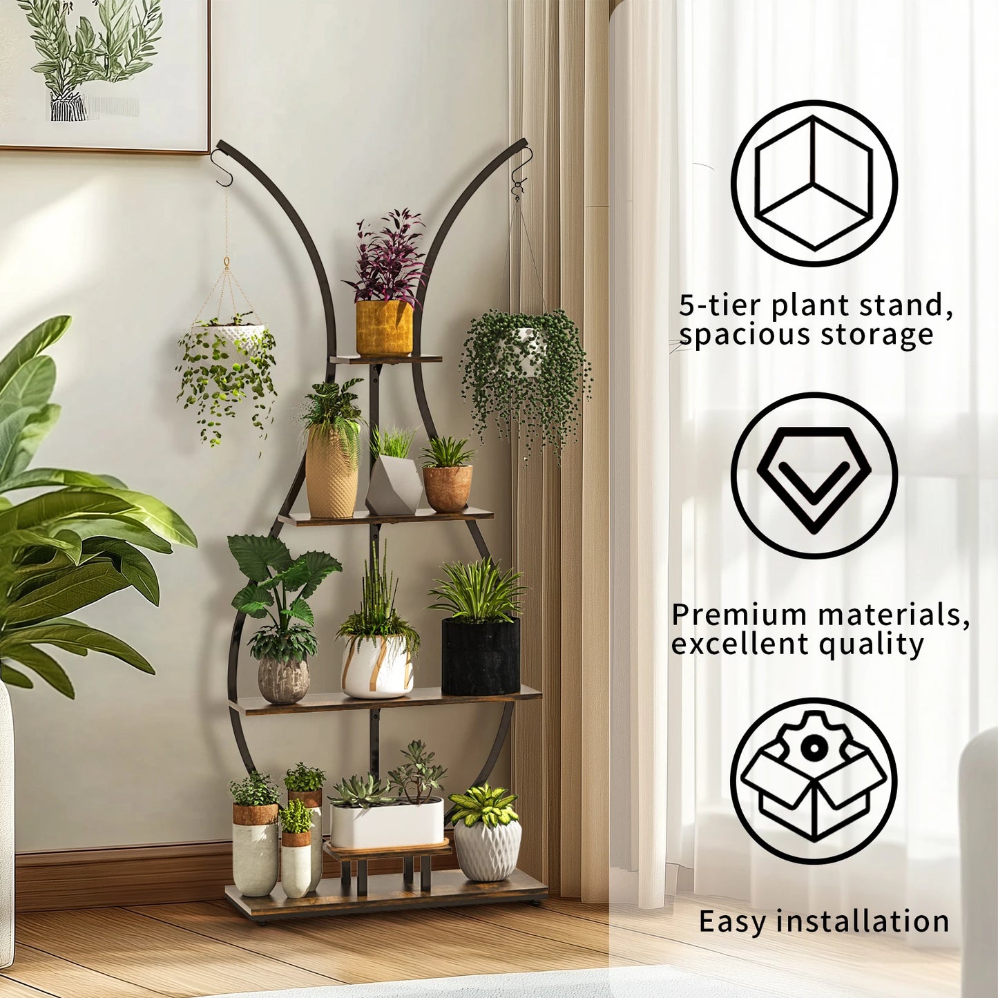 Large Vase Shaped Plant Stand 5 Tier Planter Display Rack Garden Flower Pot Holder for Home Patio Decor