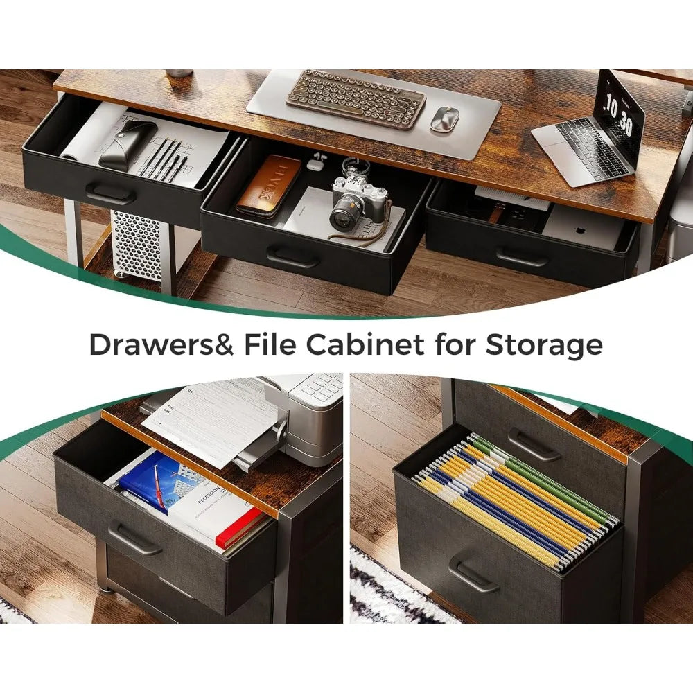 Office Desk with Drawers & LED