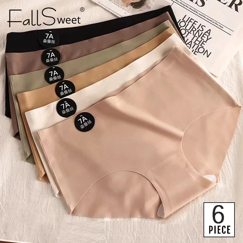 FallSweet 6PCS/Set Women Seamless Silk Panties Ultral Thin High Elastic Underwear Soft Breathable Sexy Female Lingerie Briefs