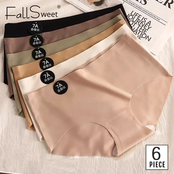 FallSweet 6PCS/Set Women Seamless Silk Panties Ultral Thin High Elastic Underwear Soft Breathable Sexy Female Lingerie Briefs