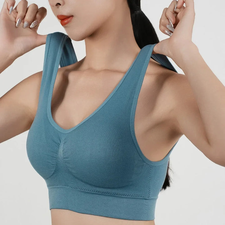 Women Breathable Sports Bra Absorb Sweat Shockproof Padded Gym Running Fitness Double Layer Seamless Yoga Sports Bras Underwear