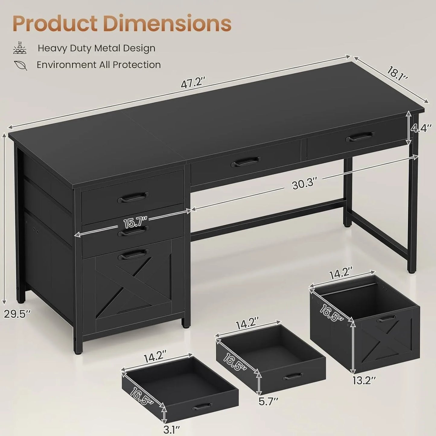 Office Desk with 5 Fabric Drawers