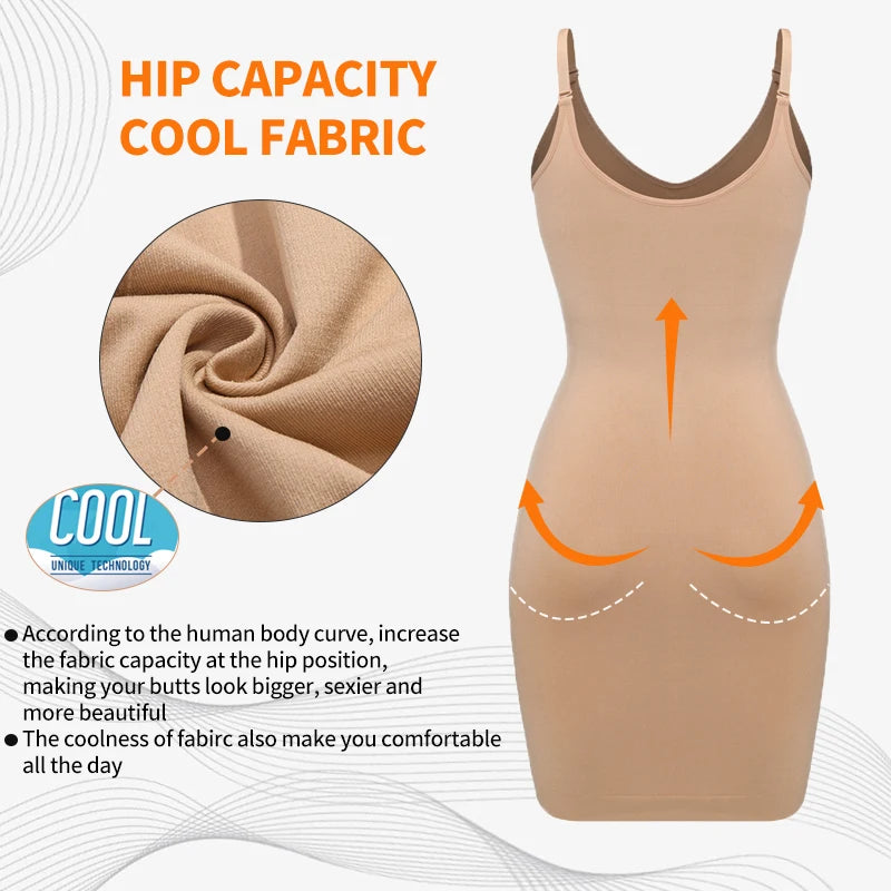 Sexy Full Slip Shapewear Women Dress V Neck Bodycon Underwear Smooth Compression Body Shaper Slimming Waist Abdomen Belly Corset
