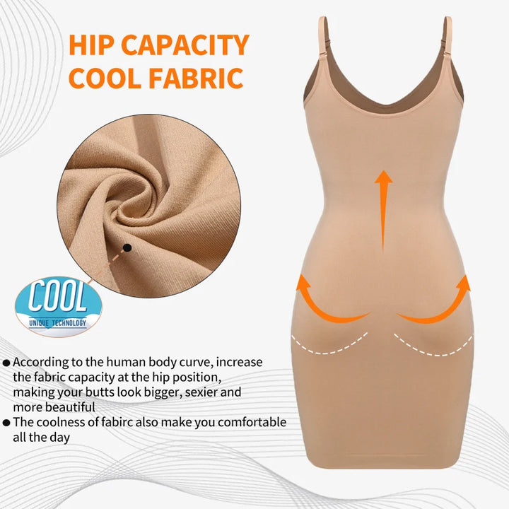 Sexy Full Slip Shapewear Women Dress V Neck Bodycon Underwear Smooth Compression Body Shaper Slimming Waist Abdomen Belly Corset