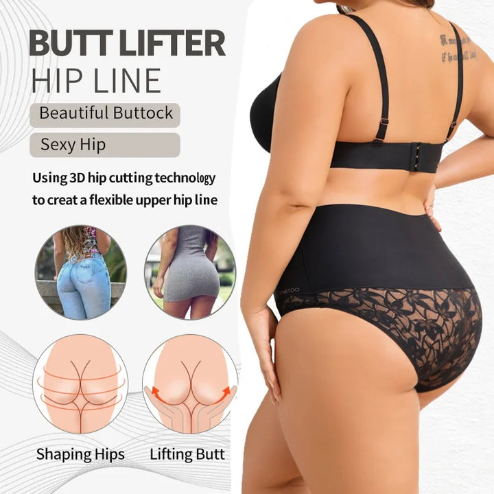 2PCS/Set Women High Waist Shapewear Panties Seamless Slimming Briefs Female Butt Lifter Tummy Underwear Hollow Breathable Panty