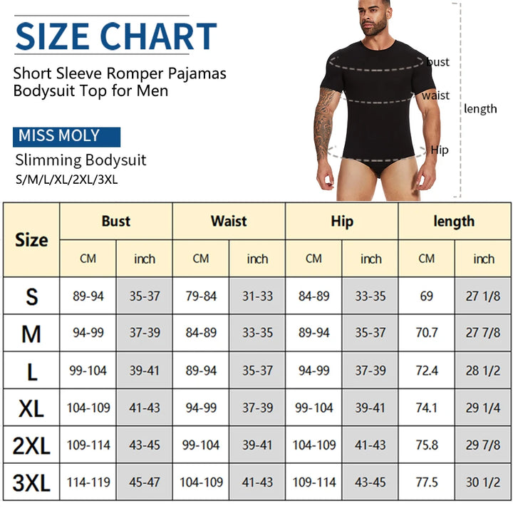 Mens Short Sleeve Full Body Shaper Bodysuit Tummy Control Romper Pajamas Waist Trainer Slimming Shapewear Underwear Undershirts