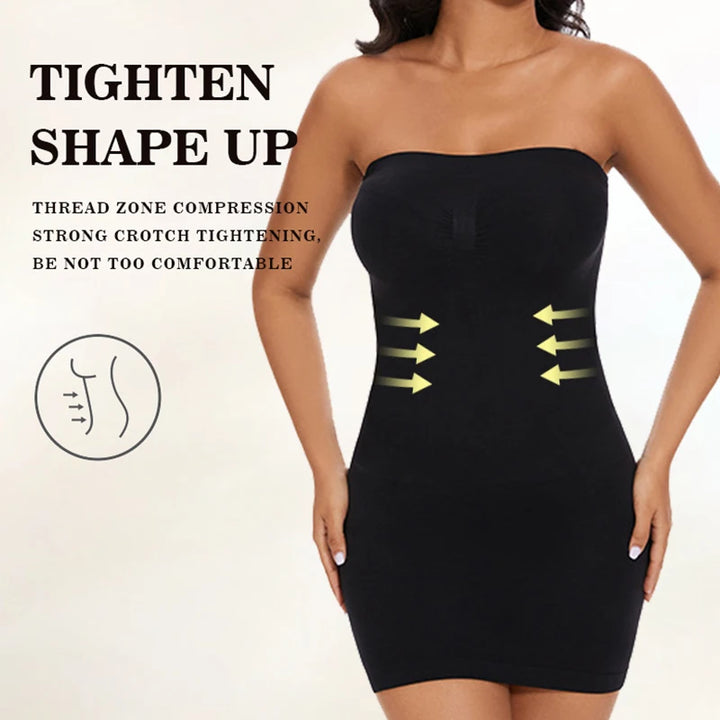 BurVogue Strapless Shapewear Body Shaper for Women Tummy Control Full Slip Shapewear Under Dress Adjustable Spaghetti Strap