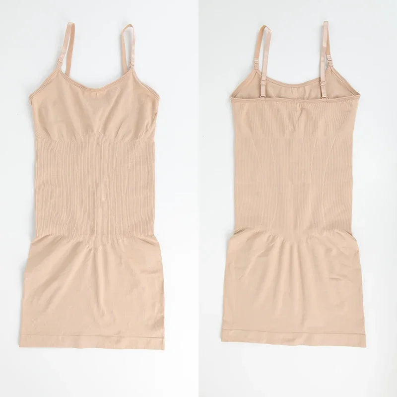 Women Shapewear Full Slip Tummy Control Crew Neck Cami Mini Under Dress Smooth Body Shaper New Spaghetti Straps Lingerie