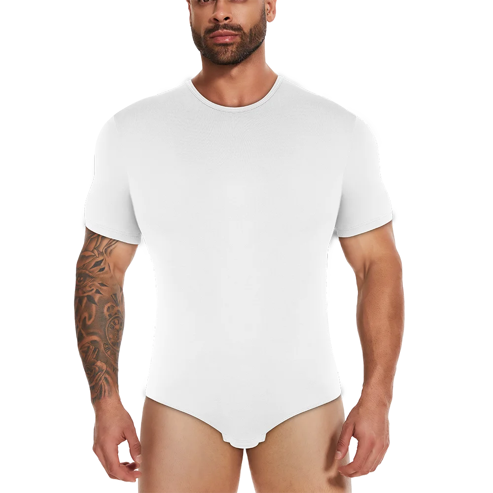 Mens Short Sleeve Full Body Shaper Bodysuit Tummy Control Romper Pajamas Waist Trainer Slimming Shapewear Underwear Undershirts