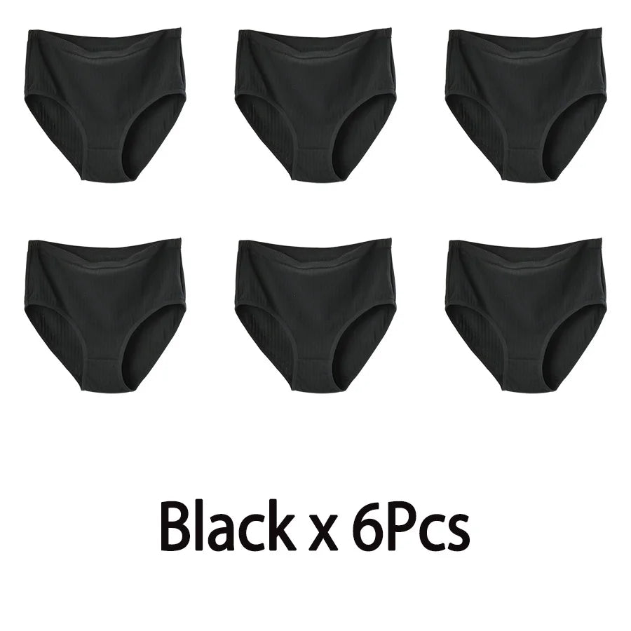 Women's High Waist Cotton Underwear Panties Striped Knitted Soft Breathable Underpants Intimate Lingerie Female Briefs Woman