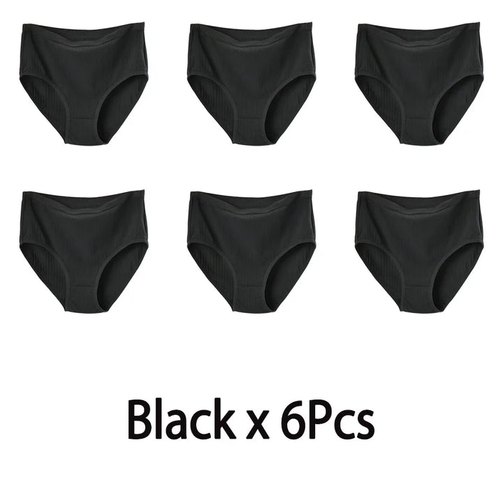 Women's High Waist Cotton Underwear Panties Striped Knitted Soft Breathable Underpants Intimate Lingerie Female Briefs Woman