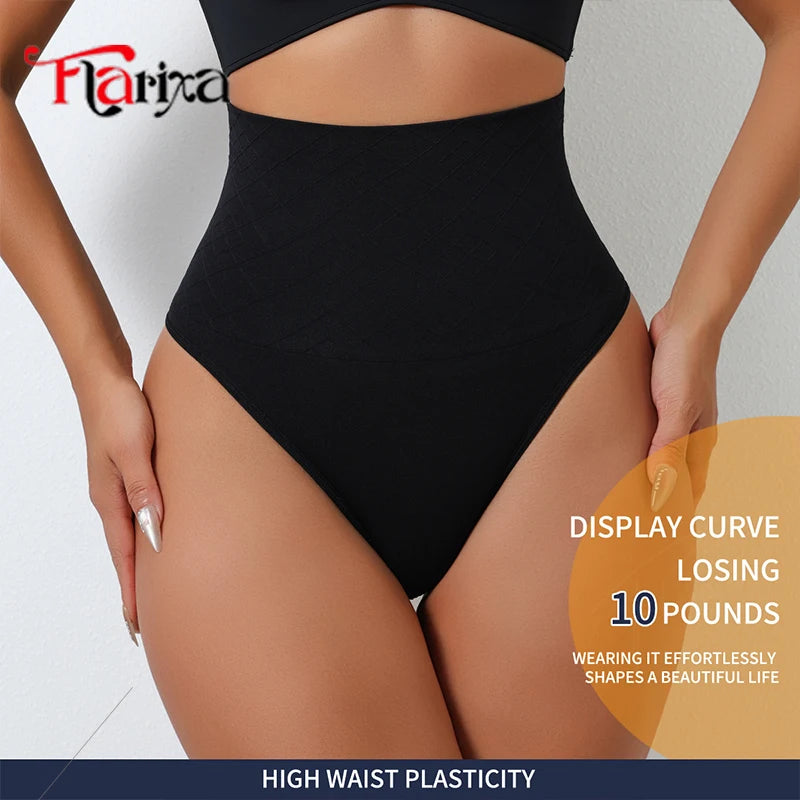 Flarixa Shapewear Thongs Tummy Shaper Panties for Women Belly Slim High Waist Control Underwear Seamless Cincher Briefs T-back