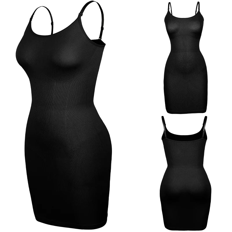 Women Shapewear Full Slip Tummy Control Crew Neck Cami Mini Under Dress Smooth Body Shaper New Spaghetti Straps Lingerie