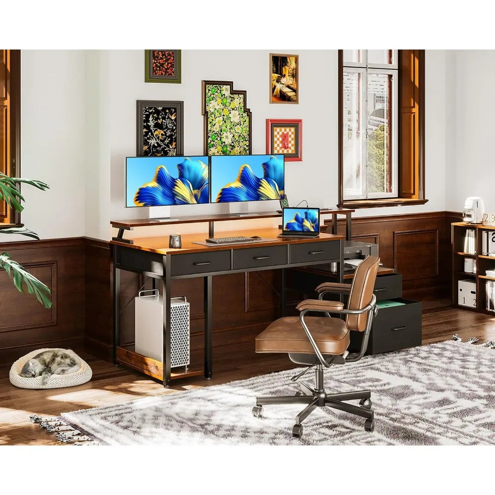 Office Desk with Drawers & LED