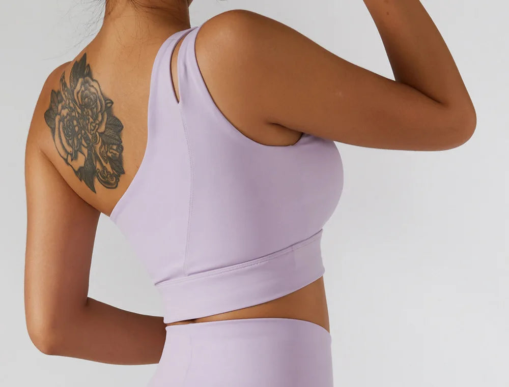 Sexy Women's Sports One Shoulder Bra Gym Push Up Workout Underwear High Strength Support Running Fitness Bra Vest