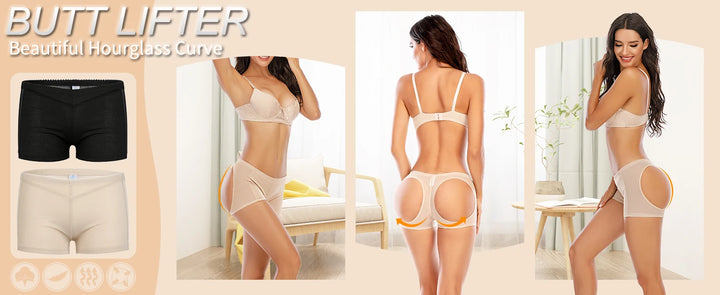 Women's Hollow Sexy Panties Butt Lifter Shapewear Tummy Control Bigger Butt Shaper Sexy Ass Briefs Underwear Nude Black S-3XL