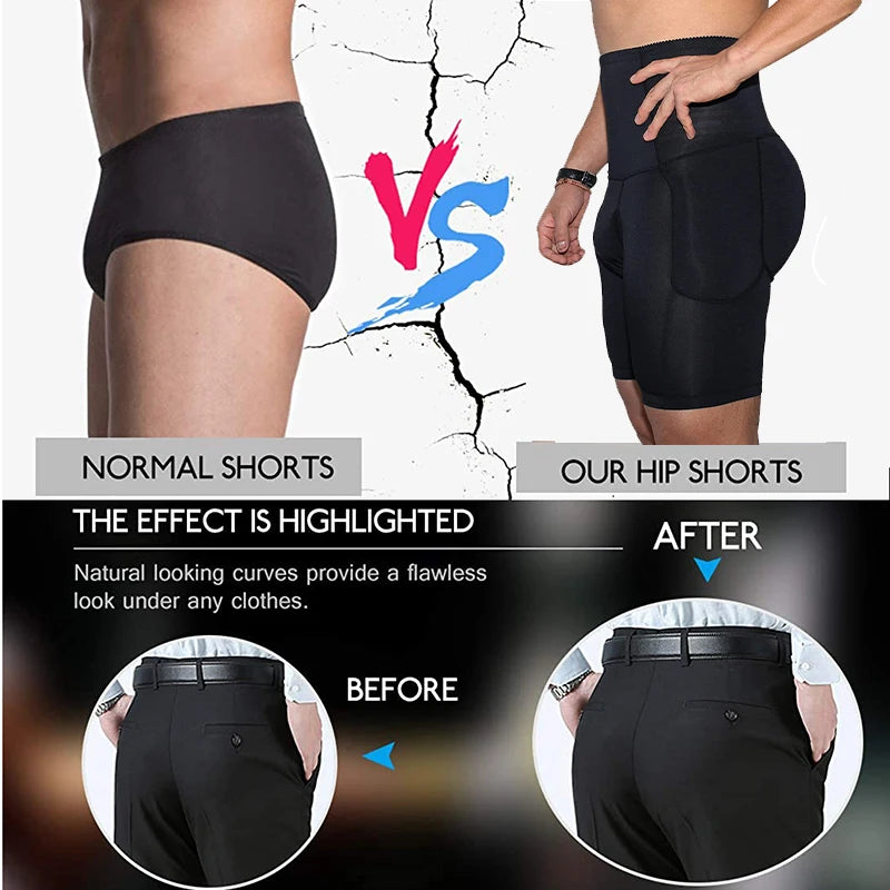Men High Waisted Tummy Control Shorts Shapewear Slimming Training Body Shaper Girdle Compression Padded Underwear Boxer Briefs