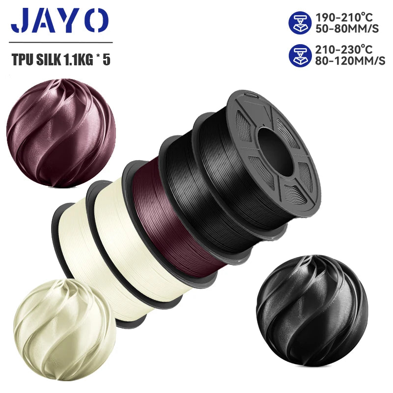 JAYO 5Rolls JAYO TPU SILK 98A 3D Filament Flexible 1.75mm+/-0.02mm 3D Printer SILK Texture Smooth High Quality New Fast Shipping