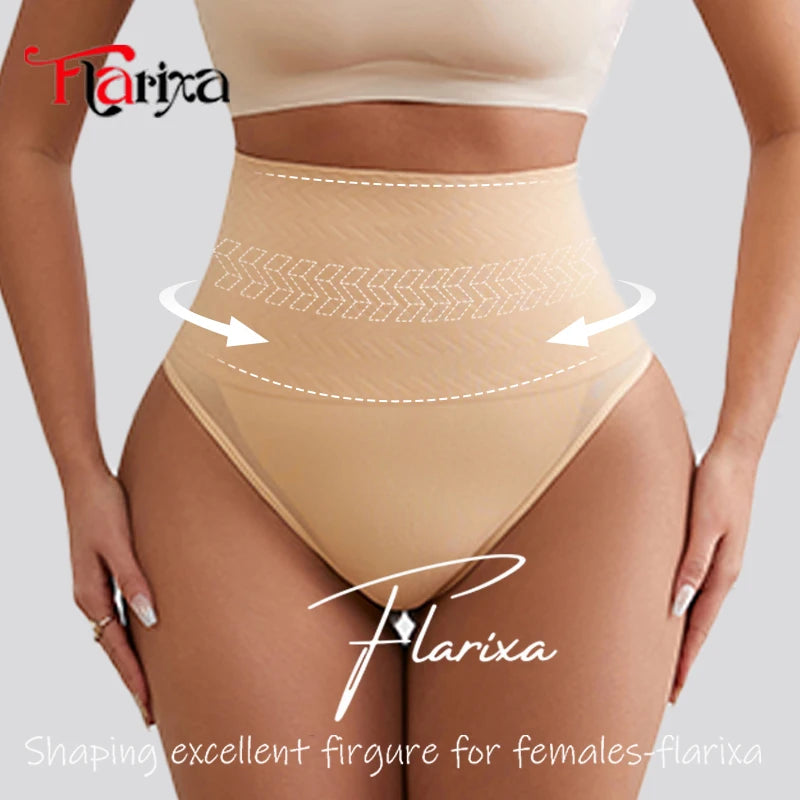 Flarixa Seamless Shaping Thong Women High Waist Shapewear Panties Tummy Control Faja Belly Fat Slimming Body Shaper Briefs