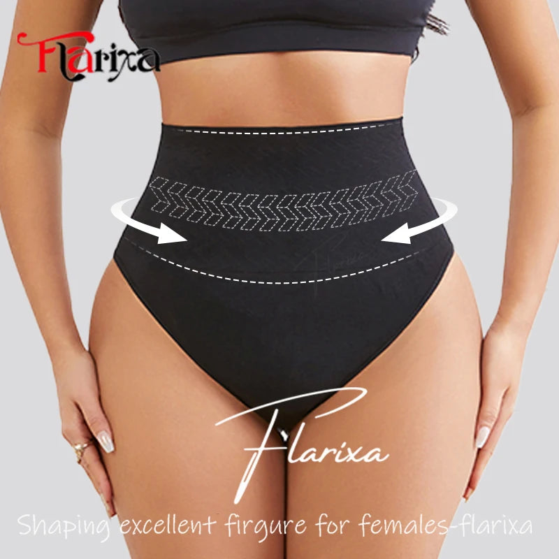 Flarixa Seamless Shaping Thong Women High Waist Shapewear Panties Tummy Control Faja Belly Fat Slimming Body Shaper Briefs
