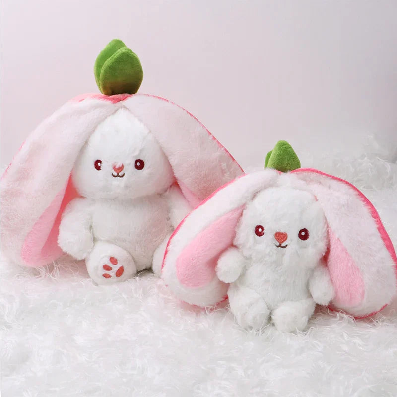 Kawaii Fruit Bunny Plush Toy Cute watermelon StrawberryCarrot Reversible Rabbit Zipper Plush Toy Kids Birthday Gift