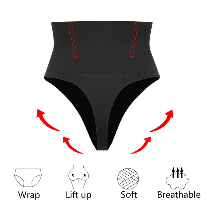 2PCS High Waist Thongs Panties Women Tummy Control Shapewear Slimming Underwear Belly Shaping Cincher Brief Body Shaper