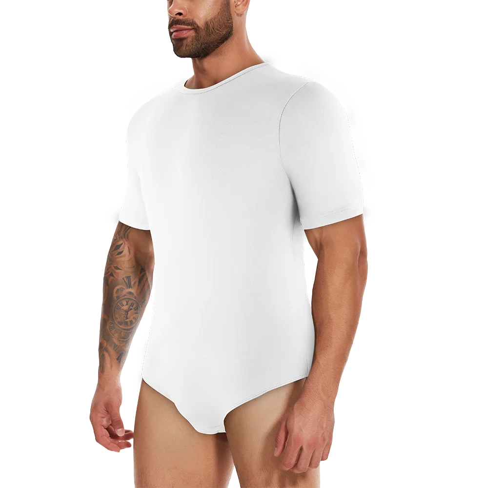 Mens Short Sleeve Full Body Shaper Bodysuit Tummy Control Romper Pajamas Waist Trainer Slimming Shapewear Underwear Undershirts