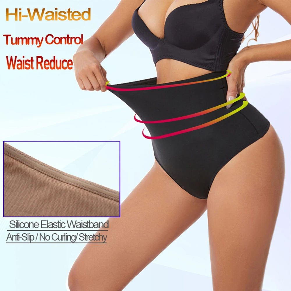 Women Thong Shapewear High Waist Body Shaper Tummy Control Stretch Black Sexy Slimming Underwear Smooth Body Nude T-Back Brief